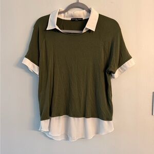 Kim & Cami Two-Tone Green and White Layered Top